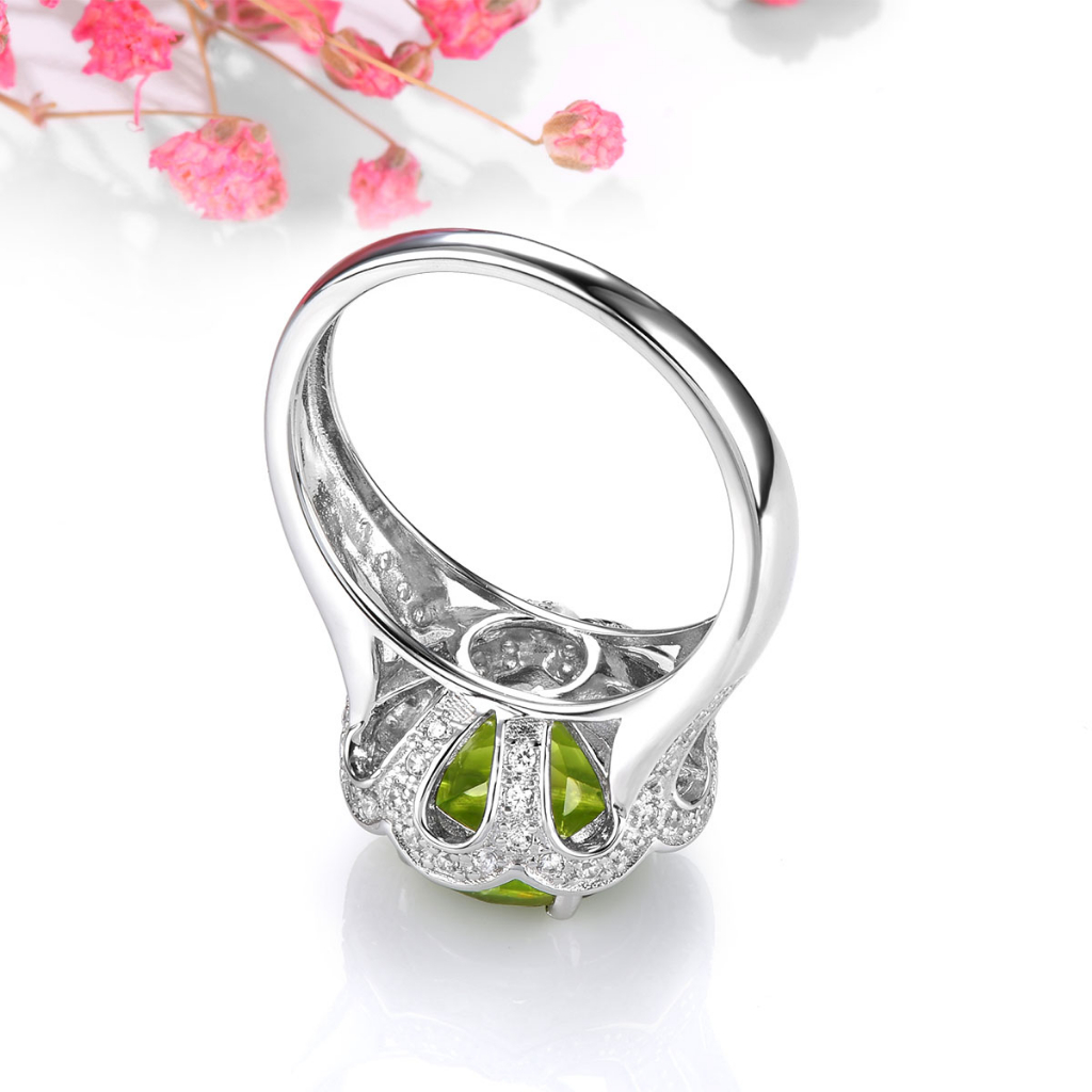 Trang sức Lohaspie Nhẫn Bạc 925 Nguyên Chất 3.2 Carat Đính Đá Quý Nhẫn Peridot Tự Nhiên Nhẫn Tròn Đá Quý Peridot Cho Nữ Nhẫn Cưới Nhẫn Thời Trang Nữ