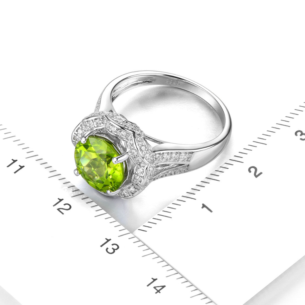 Trang sức Lohaspie Nhẫn Bạc 925 Nguyên Chất 3.2 Carat Đính Đá Quý Nhẫn Peridot Tự Nhiên Nhẫn Tròn Đá Quý Peridot Cho Nữ Nhẫn Cưới Nhẫn Thời Trang Nữ