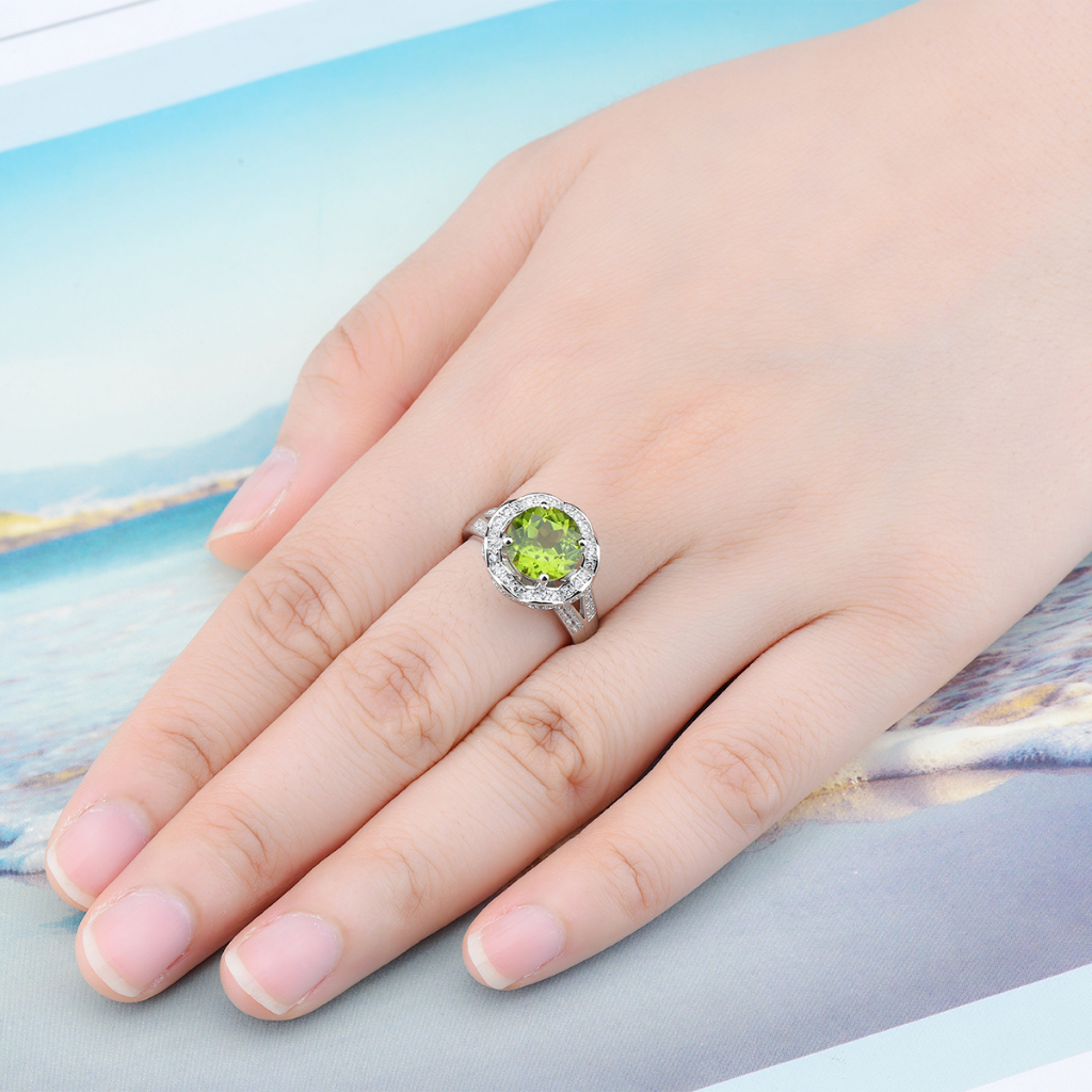 Trang sức Lohaspie Nhẫn Bạc 925 Nguyên Chất 3.2 Carat Đính Đá Quý Nhẫn Peridot Tự Nhiên Nhẫn Tròn Đá Quý Peridot Cho Nữ Nhẫn Cưới Nhẫn Thời Trang Nữ