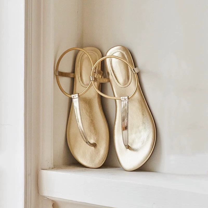 Giày Sandal Dây Chữ T Đế Bằng Chống Trượt Thời Trang Mùa Hè Cho Nữ