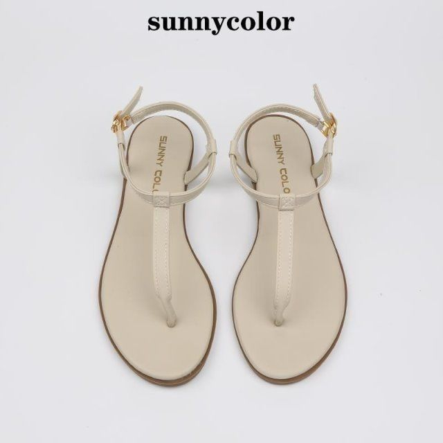 Giày Sandal Dây Chữ T Đế Bằng Chống Trượt Thời Trang Mùa Hè Cho Nữ