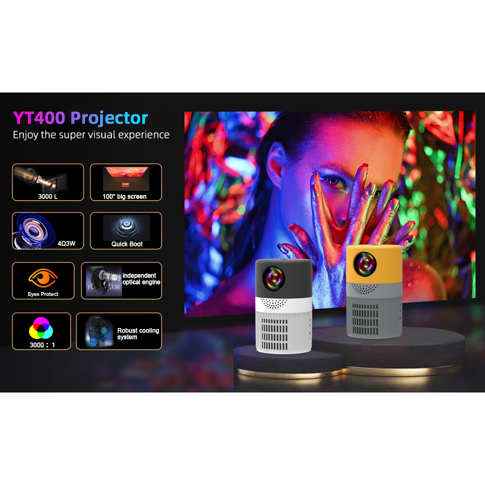 Máy Chiếu Mini YT400 LED 480 * 360P Tương Thích Với HDMI TV Stick Cho Trẻ Em