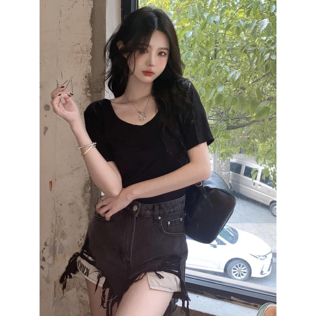 Áo thun ngắn tay hở lưng thời trang gợi cảm phong cách Hàn Quốc，Áo croptop