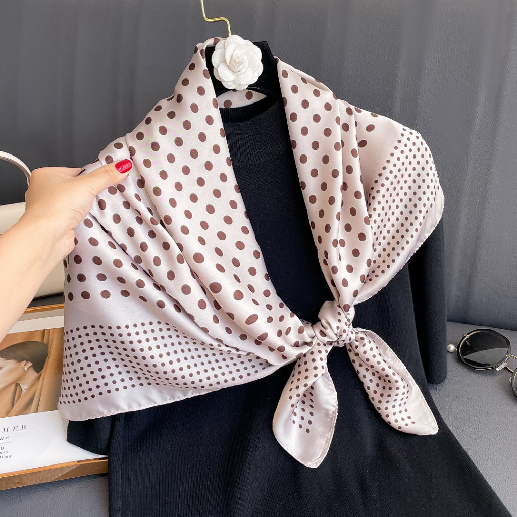 Khăn Choàng Lụa In Họa Tiết Vuông 90X90Cm
