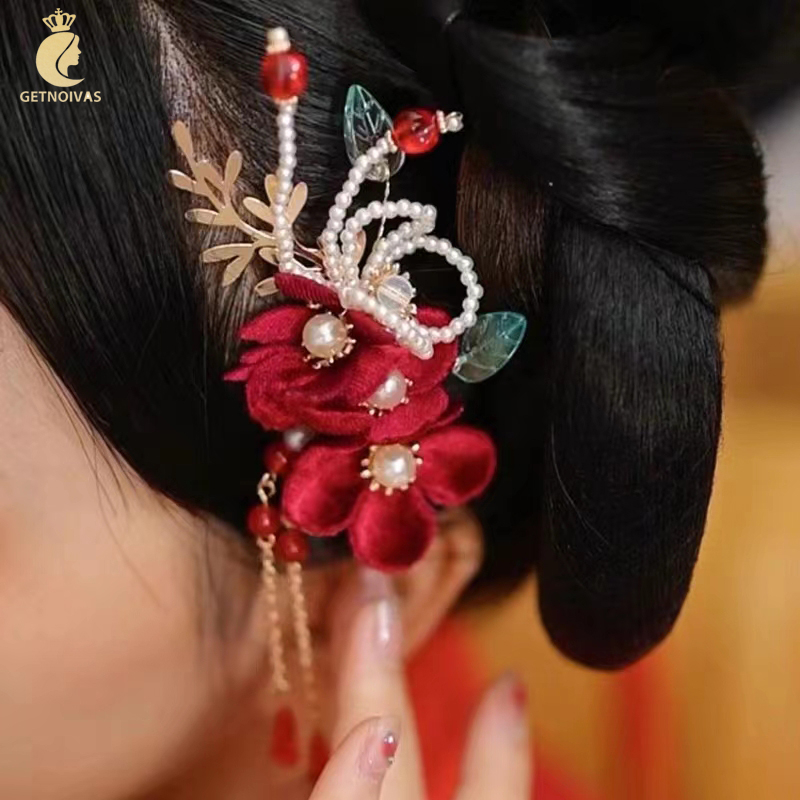 GETNOIVAS 1 Cặp Kẹp Tóc Hình Hoa Bằng Kim Loại Phong Cách Trung Quốc