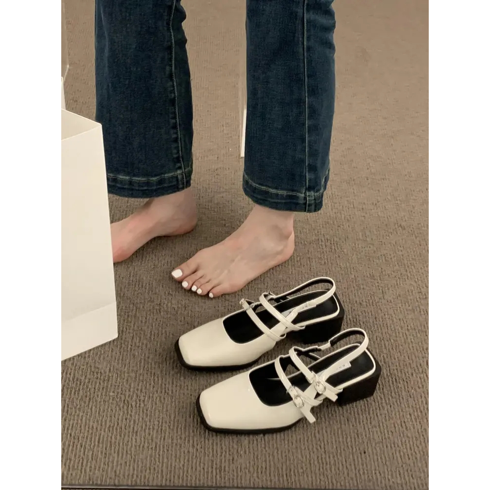 Sandal Cao Gót Mũi Vuông Thiết Kế Mới Thời Trang Mùa Hè Dành Cho Nữ