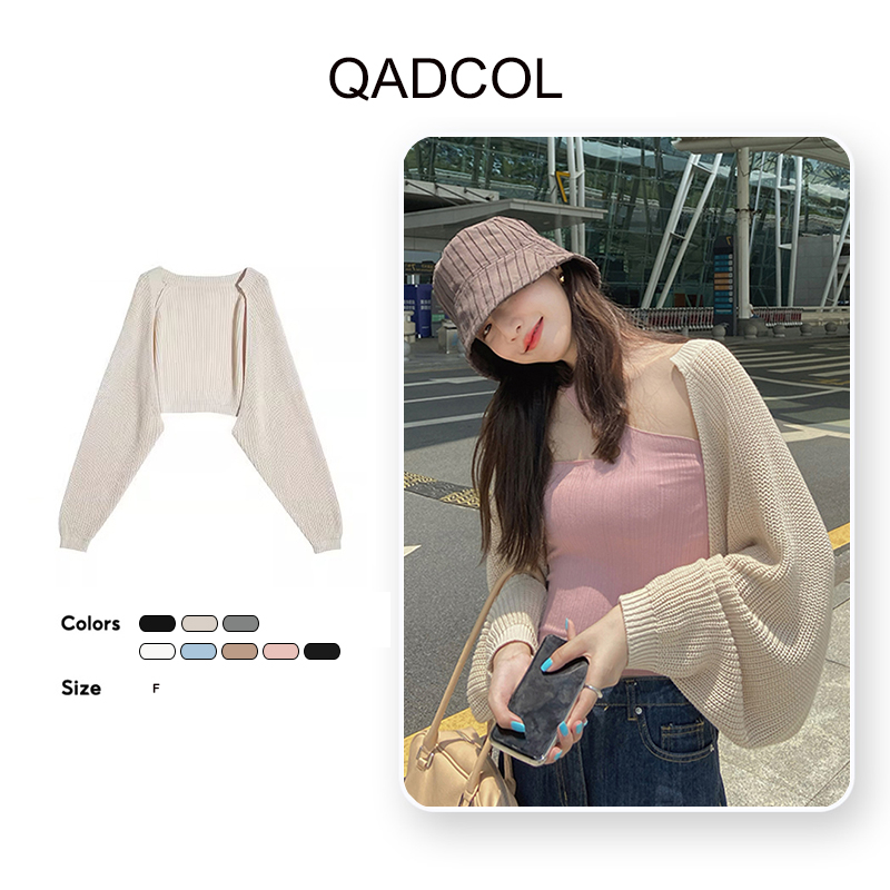 QADCOL Áo khoác cardigan dệt kim tay dài dáng rộng sành điệu cho nữ