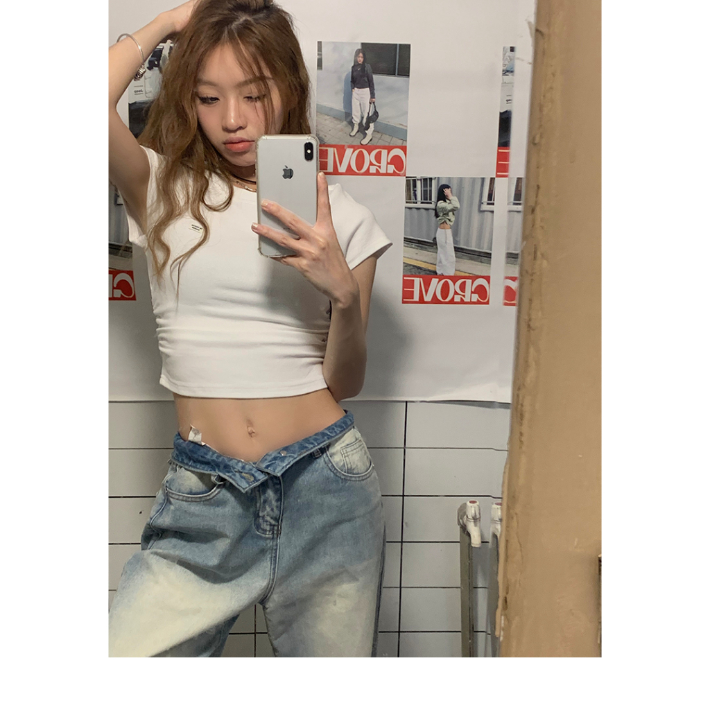 Honypove Quần Jean Ống Rộng Thoáng Khí Màu Sắc Tươi Sáng Thời Trang Mùa Hè 2023 Cho Nữ