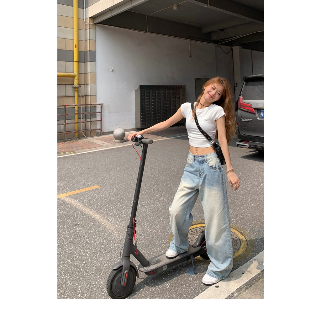 Honypove Quần Jean Ống Rộng Thoáng Khí Màu Sắc Tươi Sáng Thời Trang Mùa Hè 2023 Cho Nữ