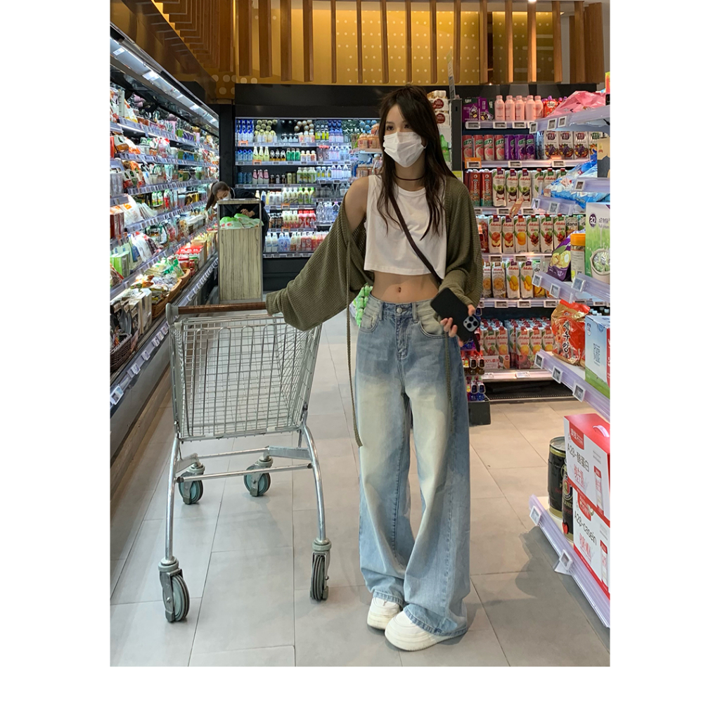 Honypove Quần Jean Ống Rộng Thoáng Khí Màu Sắc Tươi Sáng Thời Trang Mùa Hè 2023 Cho Nữ