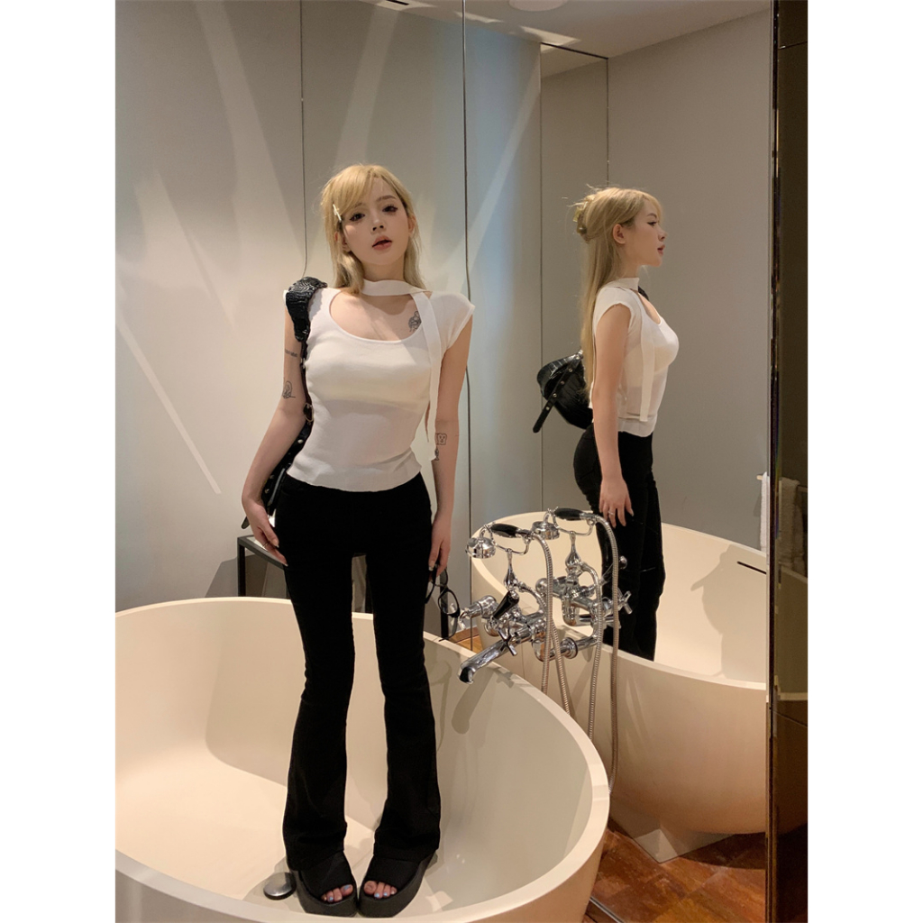 QKOOLE Áo Croptop Cổ Vuông Tay Ngắn Màu Trơn Thời Trang Mùa Hè Phong Cách Hàn Quốc Cho Nữ