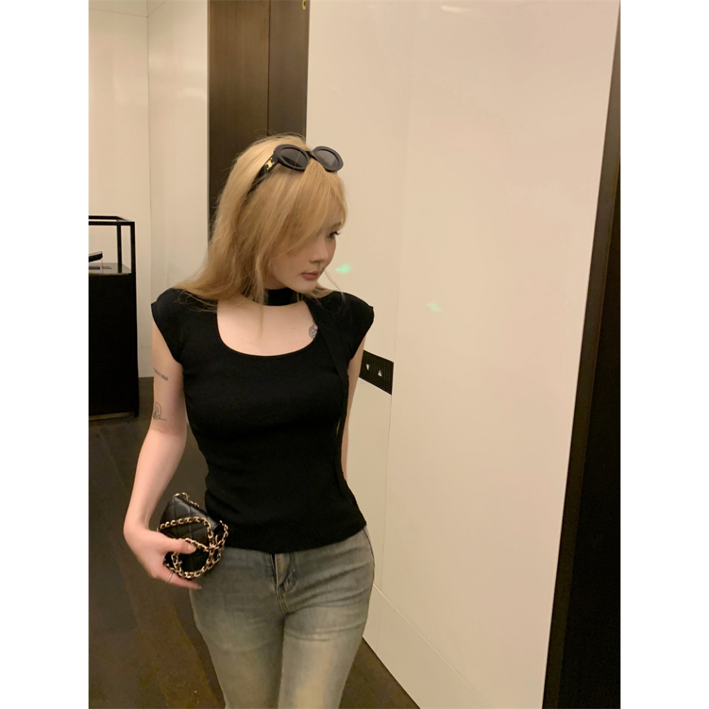 QKOOLE Áo Croptop Cổ Vuông Tay Ngắn Màu Trơn Thời Trang Mùa Hè Phong Cách Hàn Quốc Cho Nữ