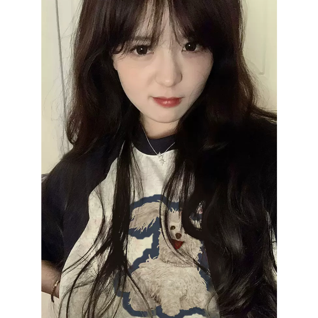 「DUSE」Áo Thun 100% cotton Tay Ngắn Cổ Tròn In Hình Chó Tây Tạng Thời Trang Mùa Hè