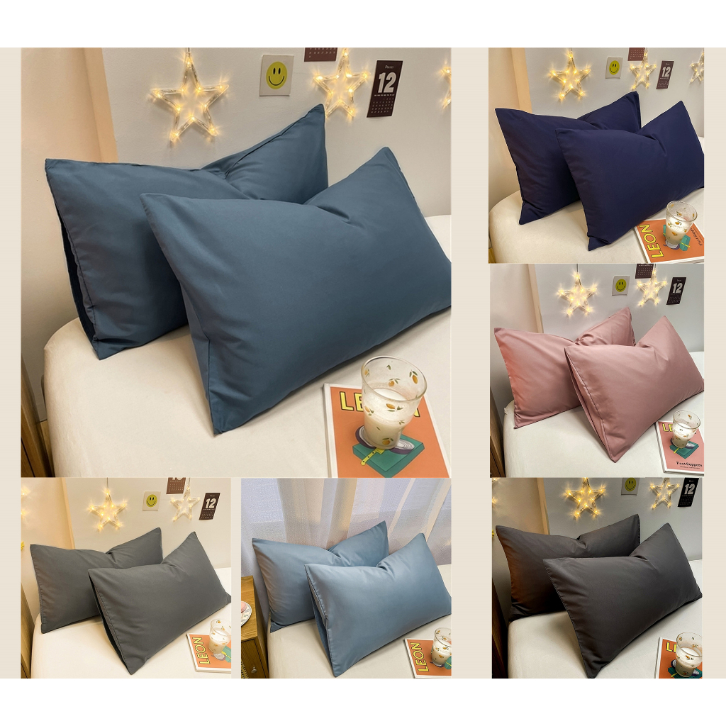 Bộ 2 Vỏ Gối Màu Trơn 100% Cotton 48Cmx74Cm Vỏ Gối Trang Trí Màu Xám Xanh Dương Bộ Ga Trải Giường Họa Tiết Dễ Thương Bắt Mắt