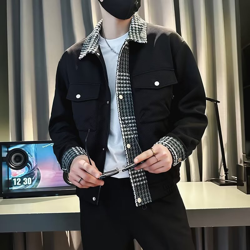 Áo khoác nam tay dài áo khoác nam ngầu phong cách thời trang áo khoát nam cao cấp  cổ đứng harajuku cho nam giới áo khoác nam đẹp unisex chất lượng cao zipper splice lưới đa túi dài tay áo