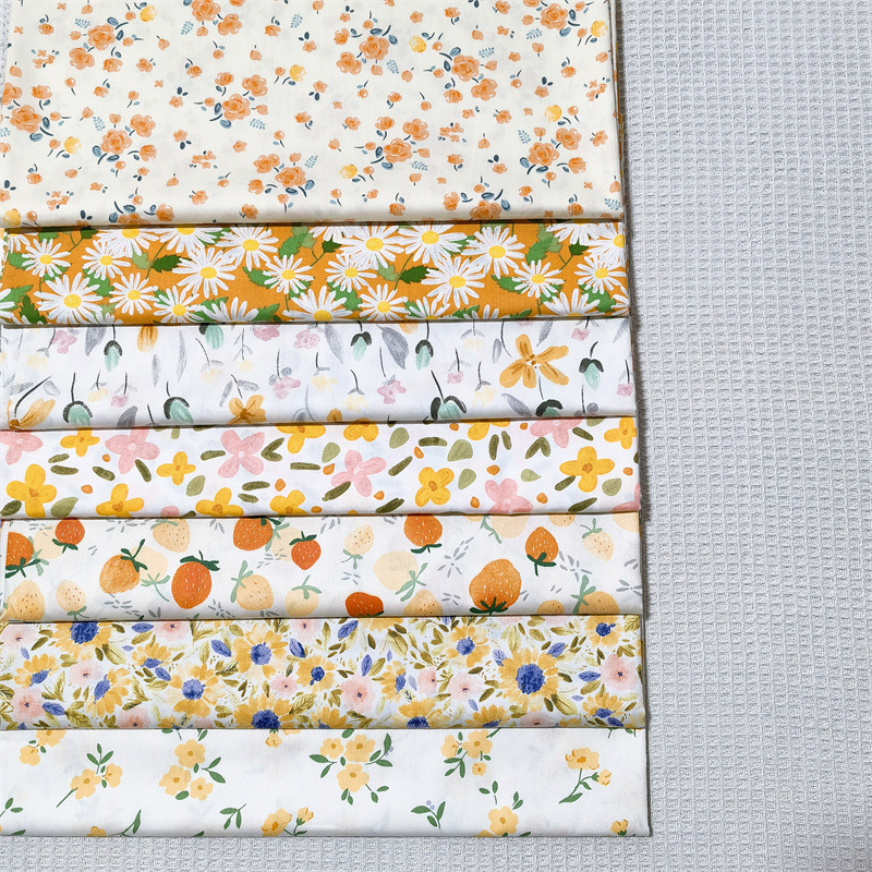 (Hàng Mới Về) Vải cotton Rộng 160cm / 60 '', Họa Tiết Hoa Màu Cam kain bidang 60 ''