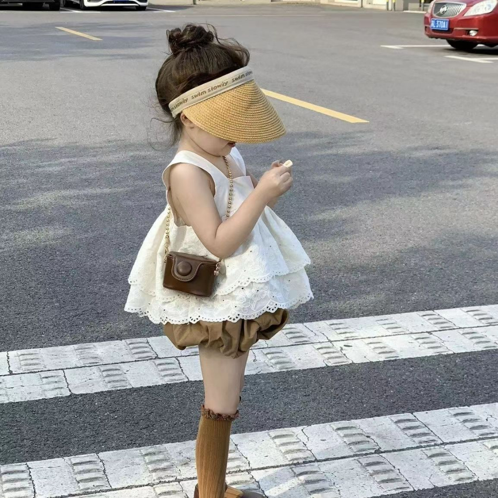 Bộ Áo Ren Thêu Họa Tiết + Quần Sooc Thời Trang Mùa Hè Hàn Quốc 2023 Cho Bé Gái