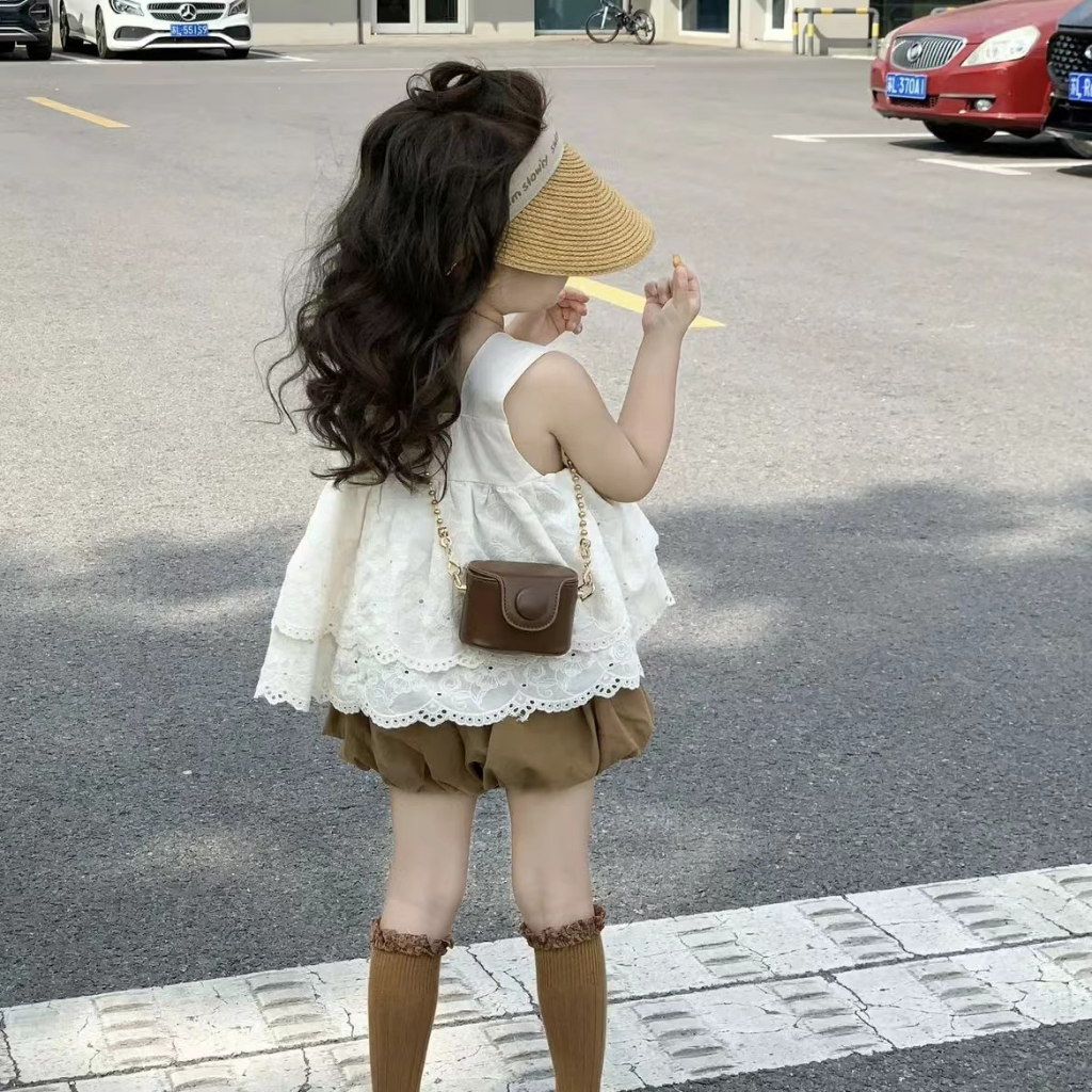 Bộ Áo Ren Thêu Họa Tiết + Quần Sooc Thời Trang Mùa Hè Hàn Quốc 2023 Cho Bé Gái