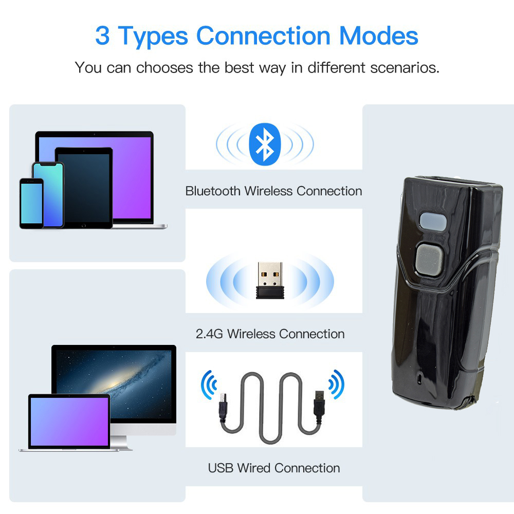 Máy Quét Mã Vạch Mini 1D 2D Bluetooth Không Dây USB 2.4G Di Động
