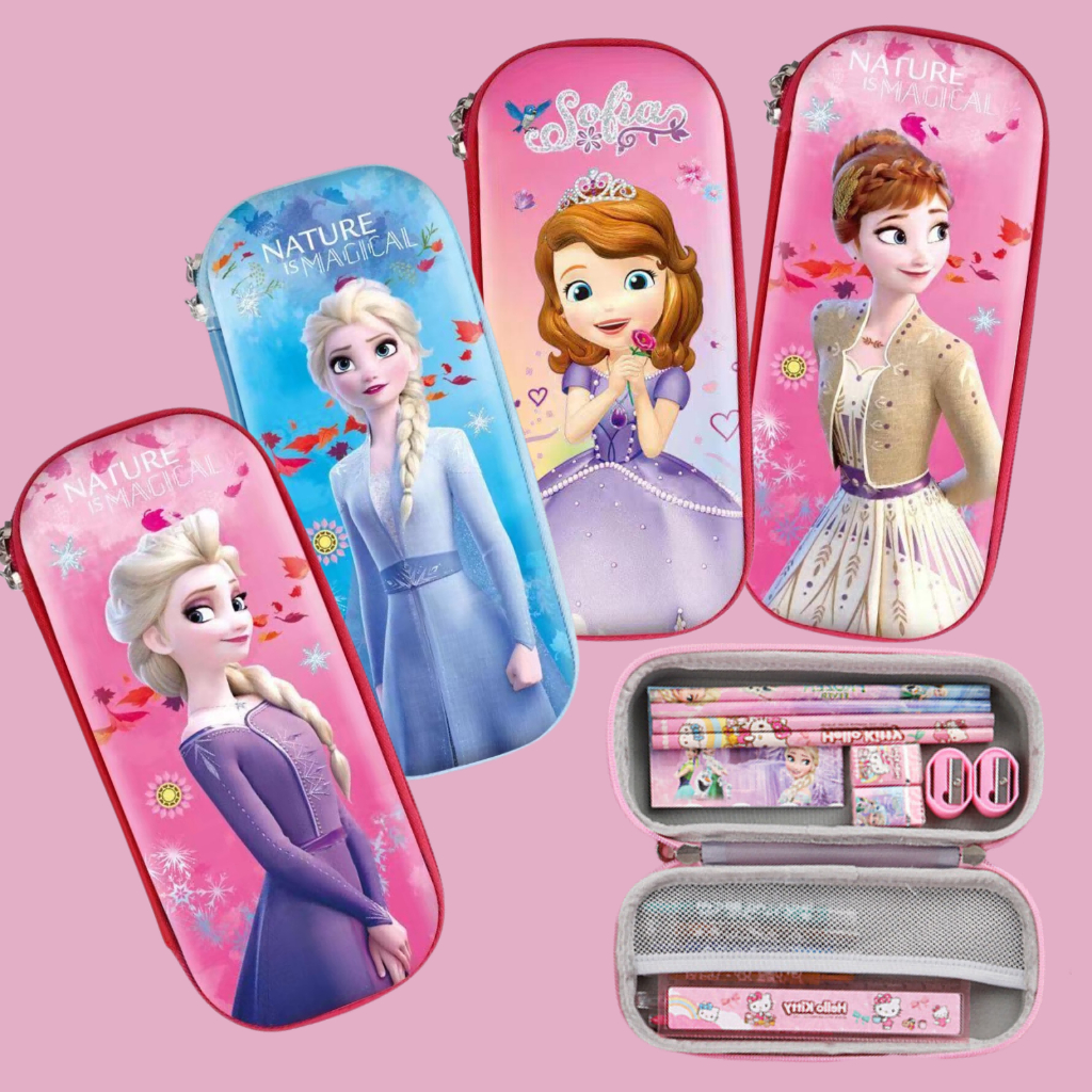 DISNEY Hộp Bút Cứng In Hình Công Chúa Elsa Anna Sophia Chất Lượng Cao Cho Học Sinh Tiểu Học