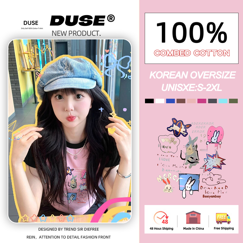 「DUSE」Áo Thun 100% cotton Baby Tee Tay Ngắn Cổ Tròn In Họa Tiết Hoạt Hình Phong Cách Hàn Quốc