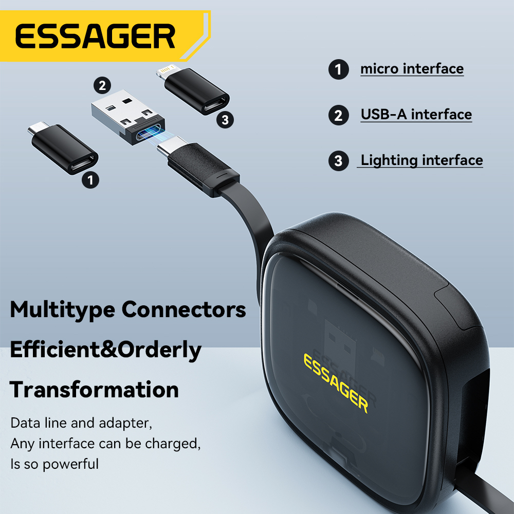 Essager Hộp Đựng Dây Cáp USB Type C OTG 60w 6 Trong 1 Đa Năng Có Thể Thu Gọn Kèm Giá Đỡ Điện Thoại Ẩn Tiện Dụng