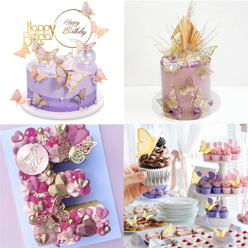 Set 3 Nhãn Dán Trang Trí Bánh Kem Hình Bướm DIY