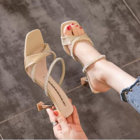 Hong Kong Premium shoes❥Xăng đan Cao Gót Mũi Vuông Hở Ngón Thời Trang Mùa Hè Dành Cho Nữ