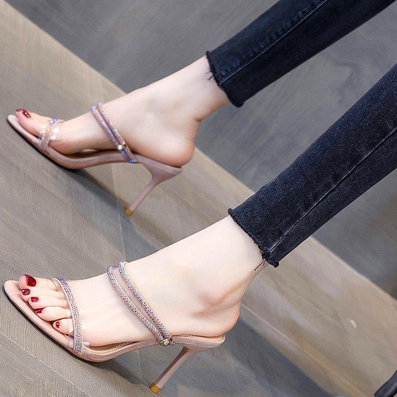 Hong Kong Premium shoes❥Dép Cao Gót Đính Đá Thời Trang Mùa Hè Dành Cho Nữ