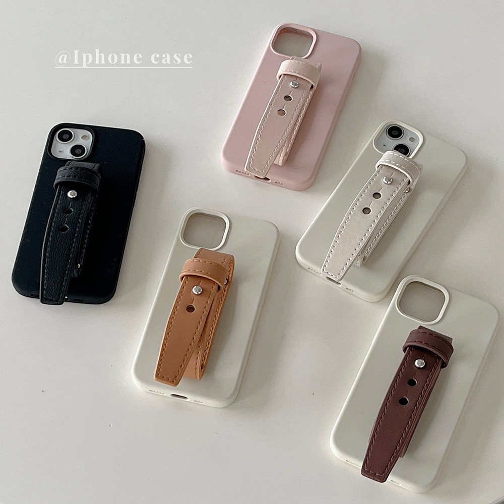 Ốp Điện Thoại Silicon Dẻo Phối Da Kèm Dây Đeo Tay Sang Trọng Cho iPhone 14 13 12 11 Pro Max