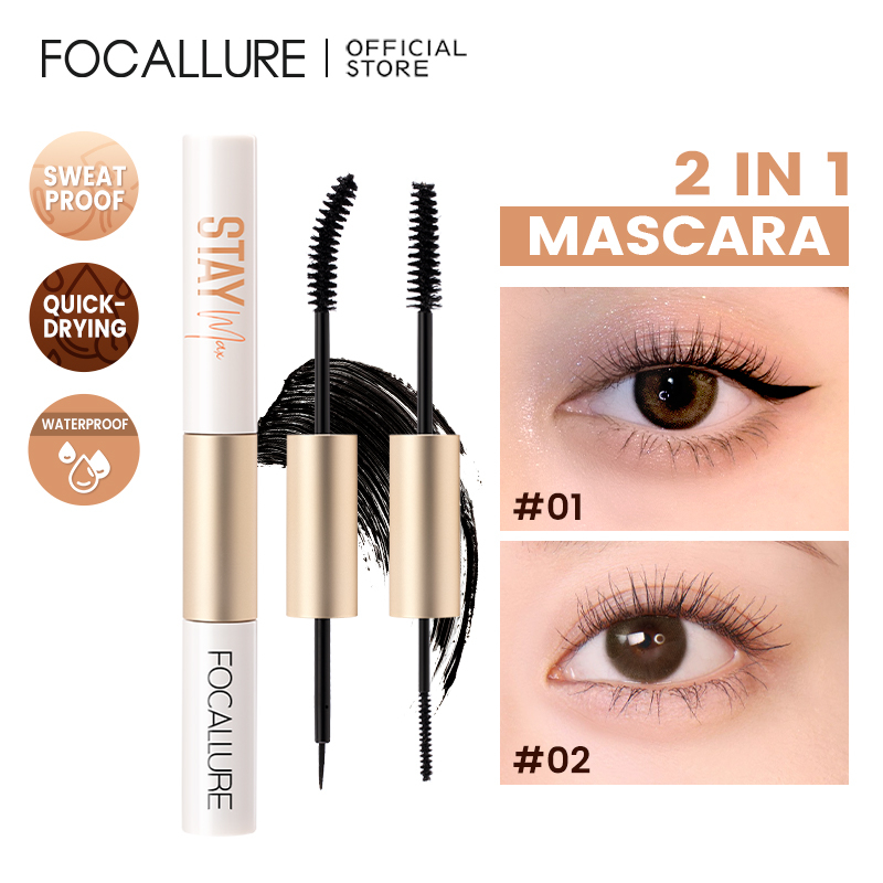 Mascara kiêm bút kẻ mắt/ dung dịch lót mi FOCALLURE 2 trong 1 chống thấm nước lâu trôi dành cho trang điểm 28g