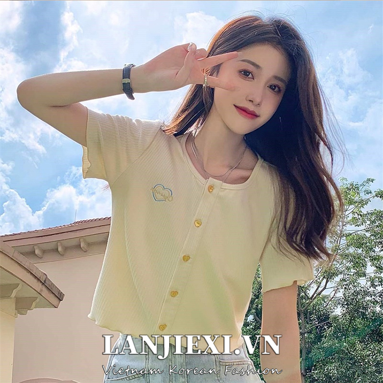 LANJIEXI Áo Cardigan Dệt Kim Mỏng Tay Ngắn Phong Cách Hàn Quốc Dành Cho Nữ