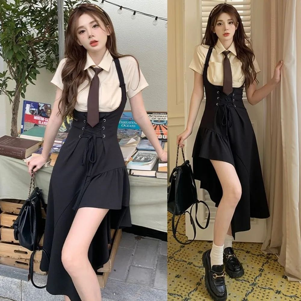 Set Áo Thun + Chân Váy Thiết Kế Không Đối Xứng Thời Trang Mùa Hè Hàng Mới Kích Thước Lớn Dành Cho Bạn Nữ