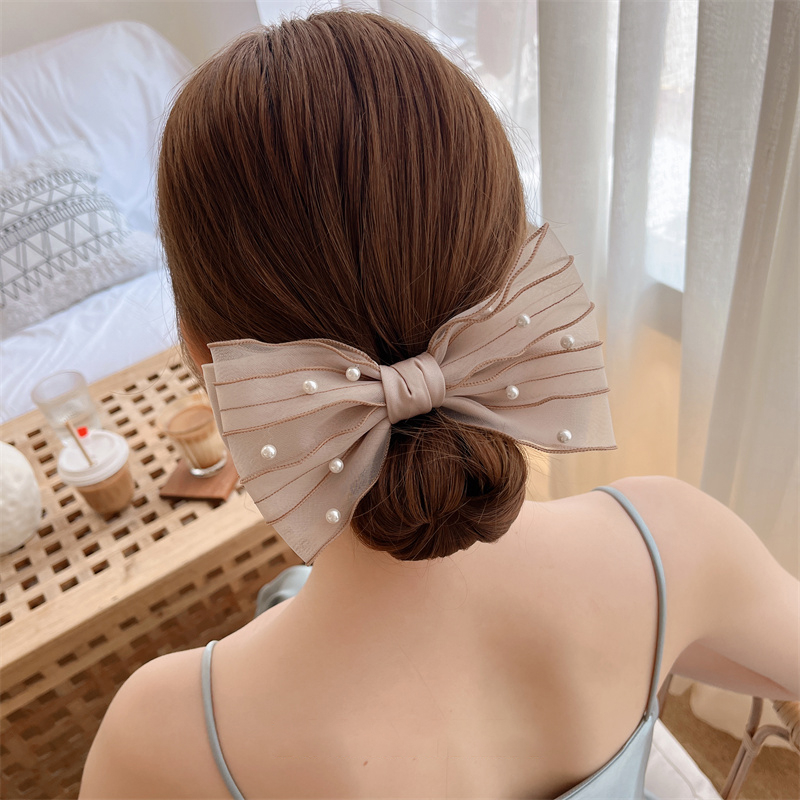Kẹp Tóc Nơ Đôi Bằng Vải Organza Phong Cách Vintage Hàn Quốc