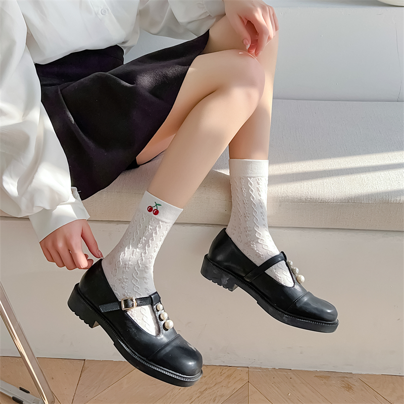 Vớ Cotton Họa Tiết Hoa Anh Đào Trắng Đen Phong Cách Lolita Ngọt Ngào Dễ Thương Cho Nữ