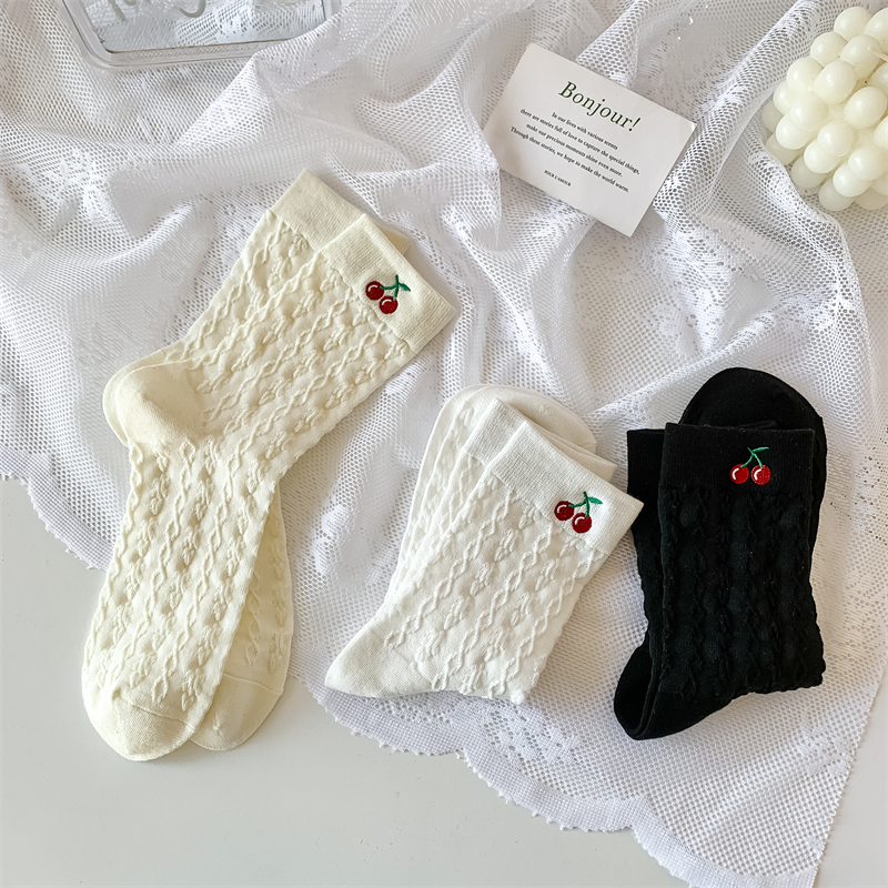 Vớ Cotton Họa Tiết Hoa Anh Đào Trắng Đen Phong Cách Lolita Ngọt Ngào Dễ Thương Cho Nữ