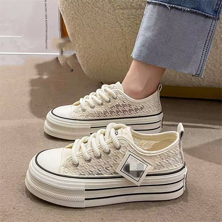 Giày Thể Thao Canvas Đế Dày Tăng Chiều Cao Phối Ren Lưới Thời Trang Mùa Hè Cho Nữ Size 35-43