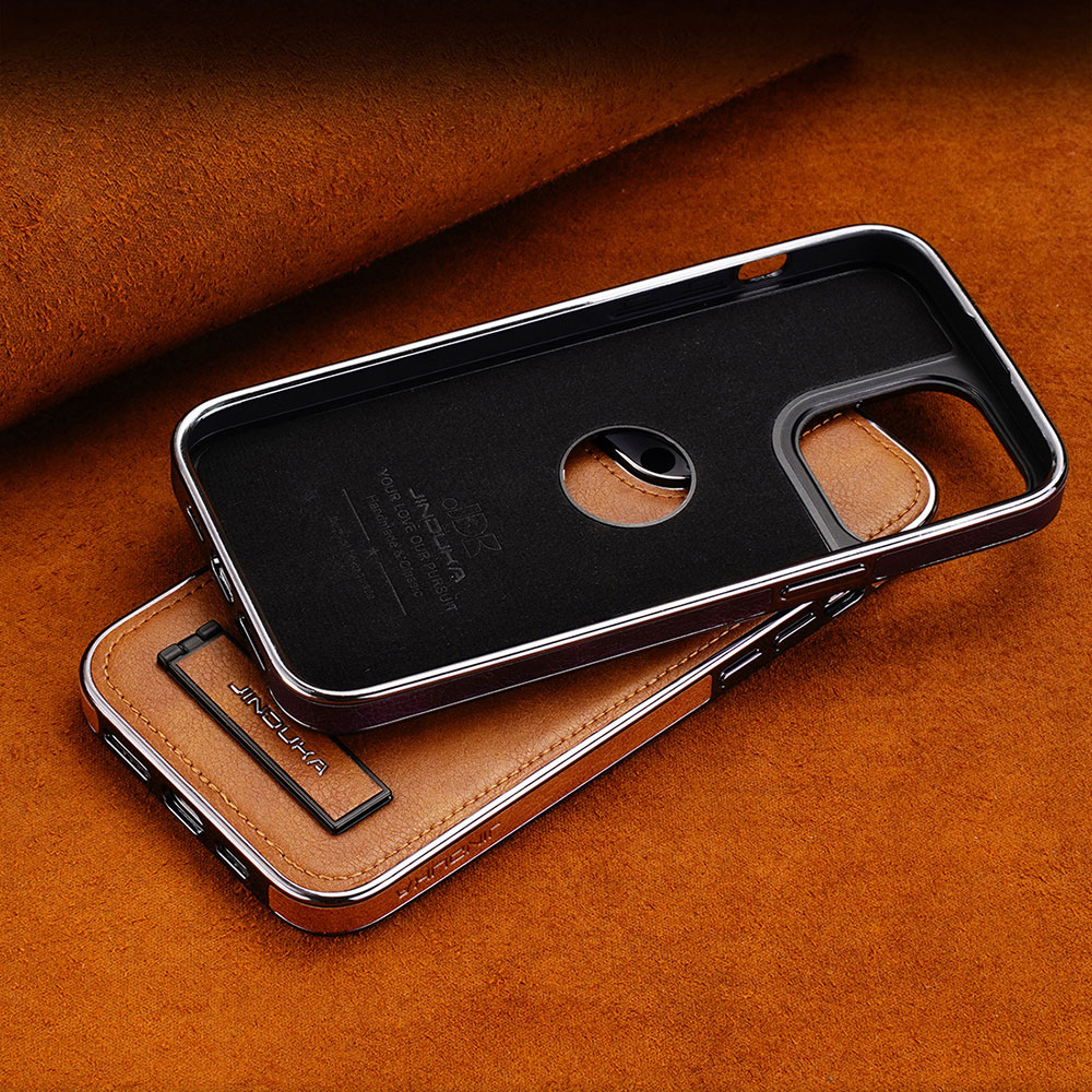 Ốp Điện Thoại Boucho Bằng Da Bò Có Giá Đỡ Sang Trọng Cho iphone 14 pro max 14Pro 12 13 pro max