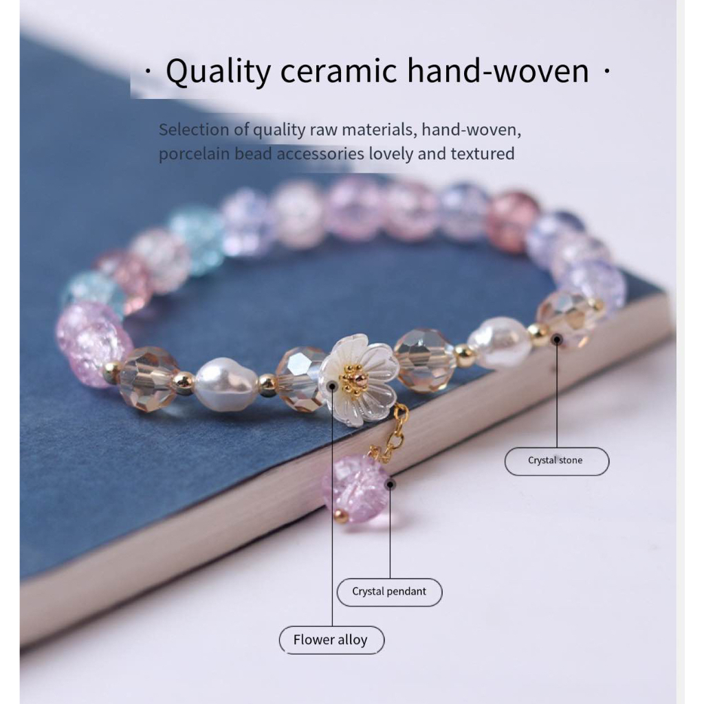 Vòng Tay Pha Lê Hình Hoa Nhiều Màu Phong Cách Hàn Quốc Tinh Tế Thời Trang Cho Nữ