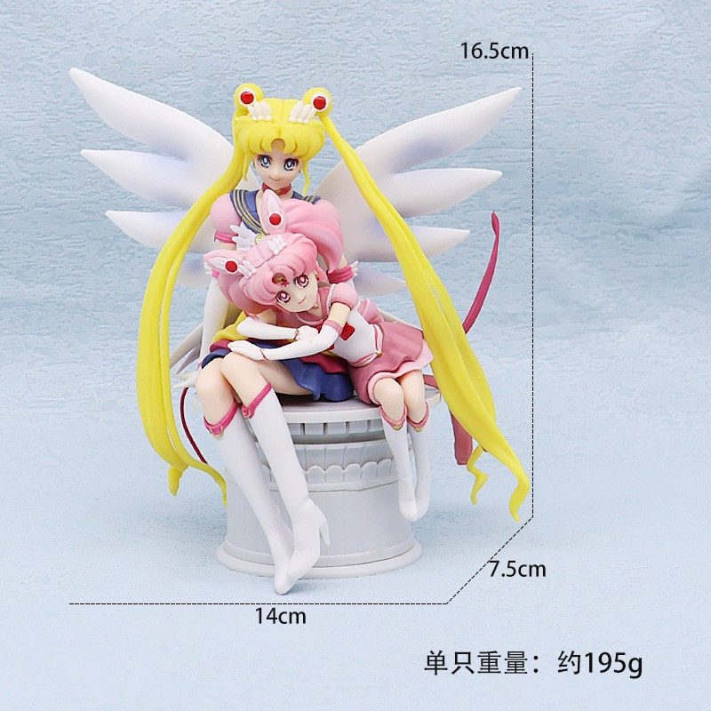 1 Mô Hình Nhân Vật Thủy Thủ Mặt Trăng Tsukino Usagi Chibiusa Bằng PVC 23cm Trang Trí Bánh Kem