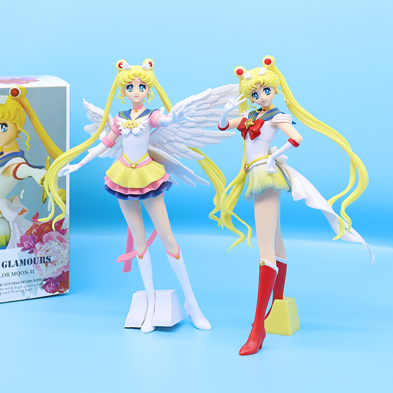 1 Mô Hình Nhân Vật Thủy Thủ Mặt Trăng Tsukino Usagi Chibiusa Bằng PVC 23cm Trang Trí Bánh Kem