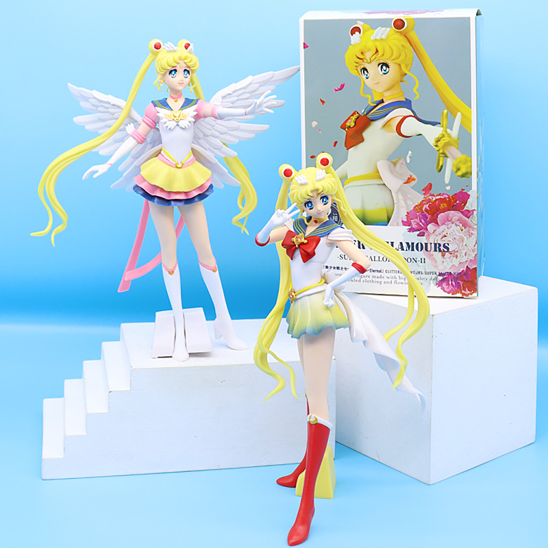 1 Mô Hình Nhân Vật Thủy Thủ Mặt Trăng Tsukino Usagi Chibiusa Bằng PVC 23cm Trang Trí Bánh Kem