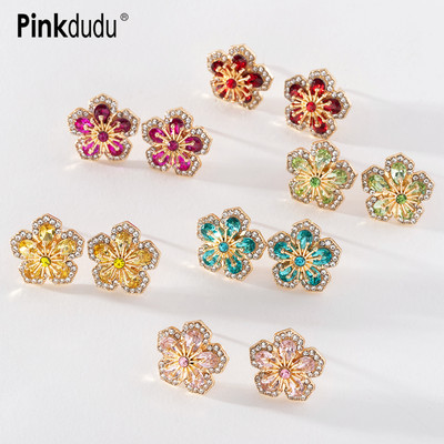 PINKDUDU Hoa tai hoa tinh tế cho nữ Thời trang đơn giản cá tính sáu màu hoa tai loạt hoa tai thực vật PD1114