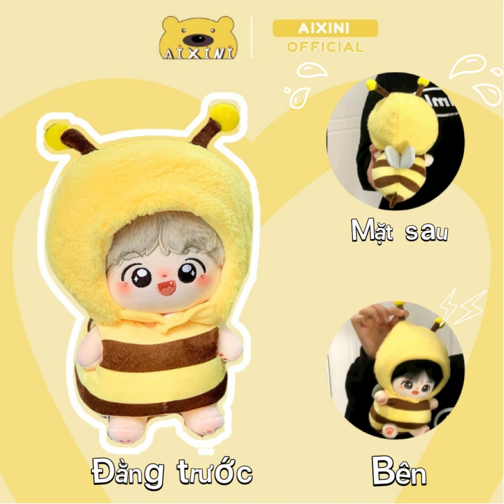 Áo hoodie cotton AIXINI thiết kế ong xinh xắn cho búp bê 10cm 15cm 20cm 40cm