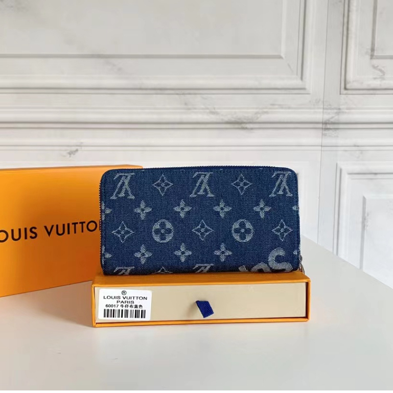 Ví Đựng Thẻ Bằng Vải Denim 100% Chính Hãng Có Khóa Kéo Hiệu LV Louis Vuitton 60017