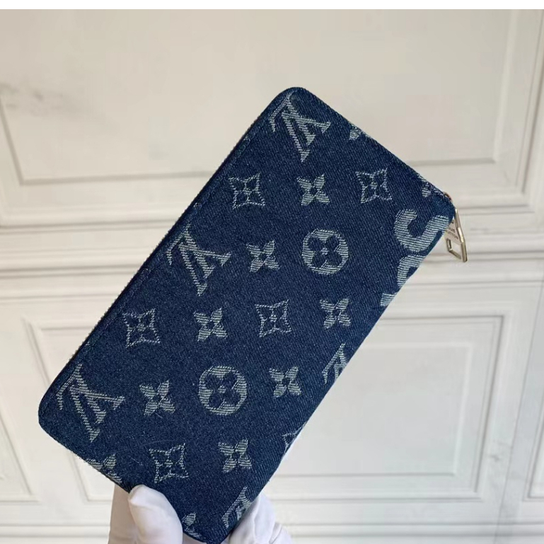 Ví Đựng Thẻ Bằng Vải Denim 100% Chính Hãng Có Khóa Kéo Hiệu LV Louis Vuitton 60017