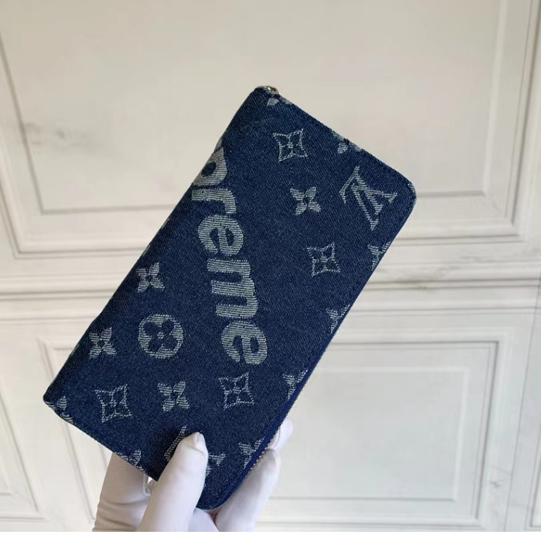 Ví Đựng Thẻ Bằng Vải Denim 100% Chính Hãng Có Khóa Kéo Hiệu LV Louis Vuitton 60017