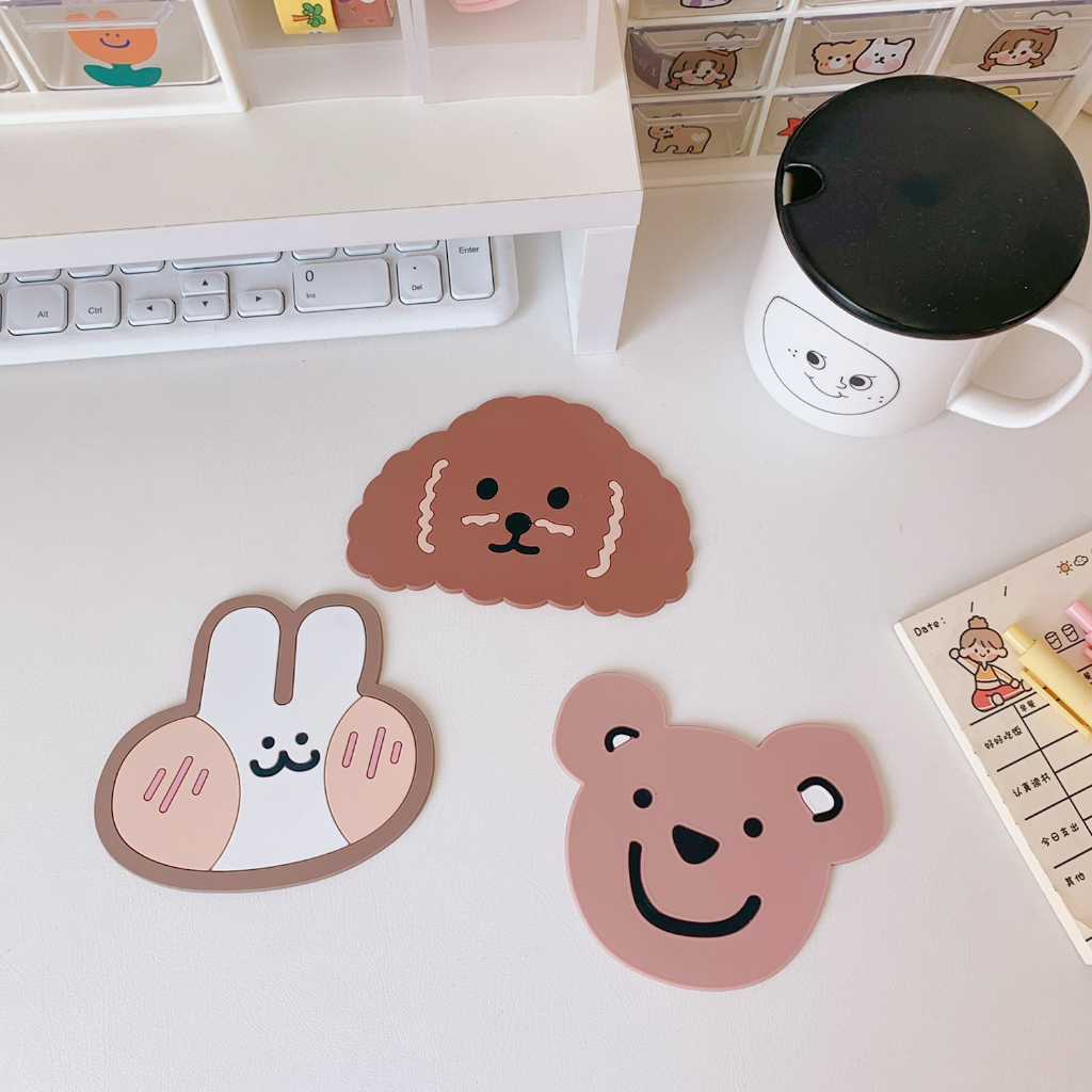 Gấu Dễ Thương Thỏ coaster Mini Hoạt Hình Cách Nhiệt Thảm Chống bỏng Thảm Silicon coaster Nước coaster