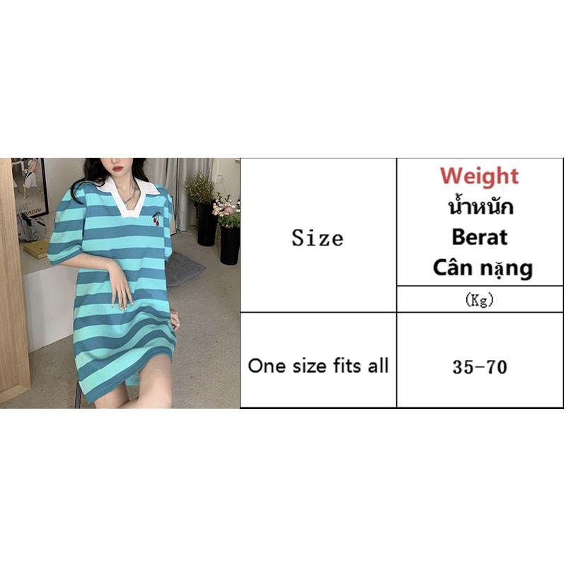 Đầm Dệt Kim Lụa Lạnh Dáng Rộng Cổ POLO Kẻ Sọc Thời Trang Hàn Quốc Mới Cho Nữ
