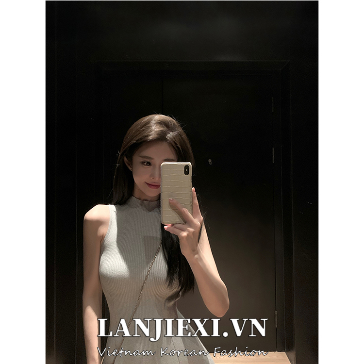LANJIEXI Đầm Dệt Kim Không Tay Ôm Dáng Gợi Cảm Dành Cho Nữ